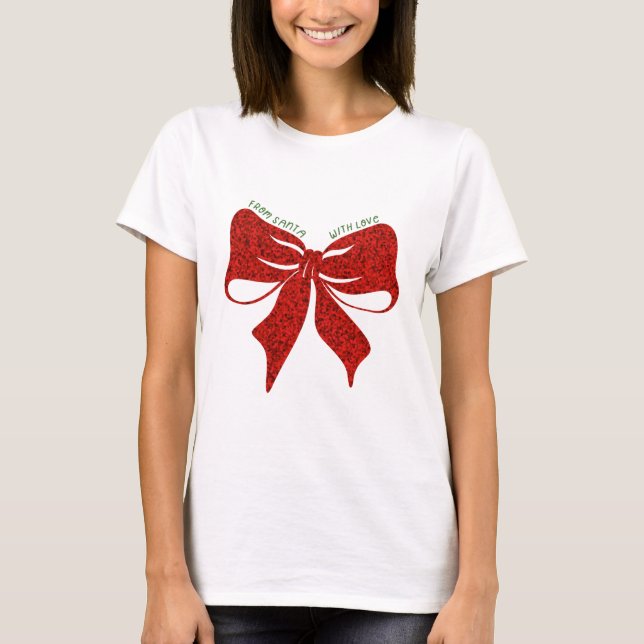 Camiseta Festive Gift Bow Christmas T-Shirt -- Red Bow  (Frente)
