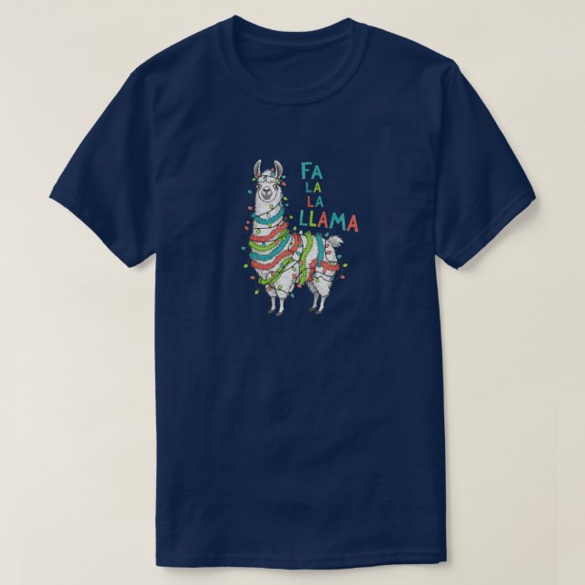 Camiseta Festive Llama with Christmas Lights (Frente do Design)