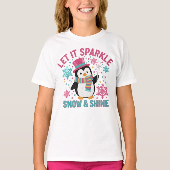Camiseta Festive Penguin Kids Tee – Snow & Shine Winter Shi (Frente)