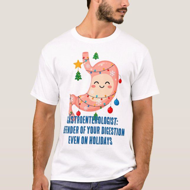 Camiseta Festive Stomach Cartoon for Holiday Gastro Heroes (Frente)