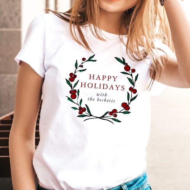 Camiseta Festive Wreath Family Christmas (Criador carregado)