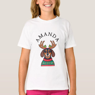 Camiseta Festivo Black Dachshund Nome de Natal