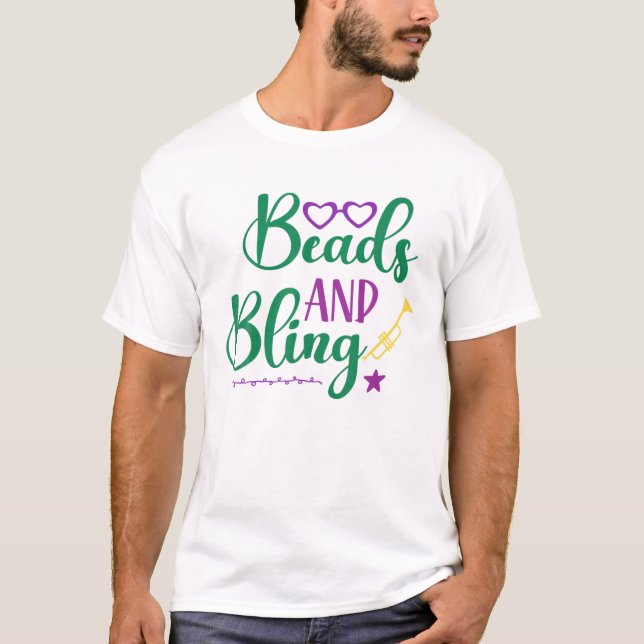 Camiseta Festivo Do Partido Mardi Gras miçangas E Bling (Frente)