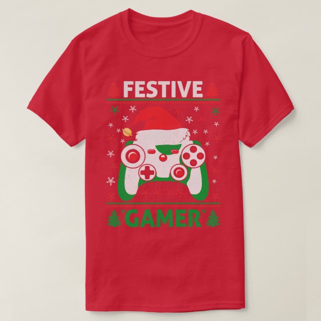 Camiseta Festivo Funny Ugly Sweater Controladora de Jogo H (Frente do Design)