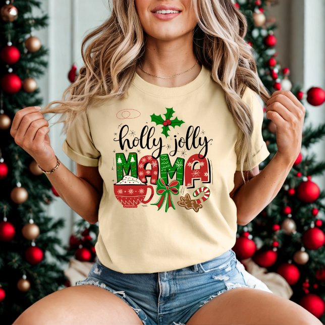 Camiseta Festivo Holly Jolly Mama Christmas Vibe (Criador carregado)