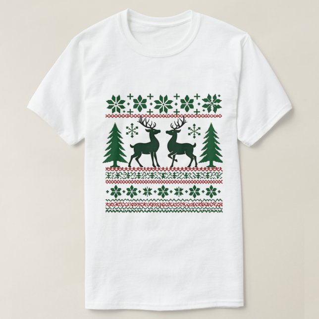 Camiseta Festivo Nórdico Reindeer Pattern Masculino (Frente do Design)