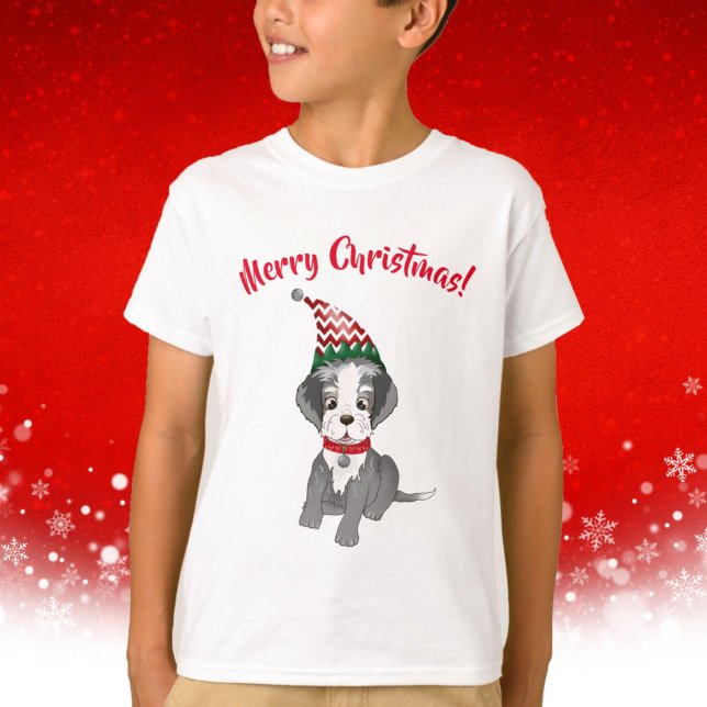 Camiseta Festivo Schnauzer Puppy Feliz Natal (Criador carregado)