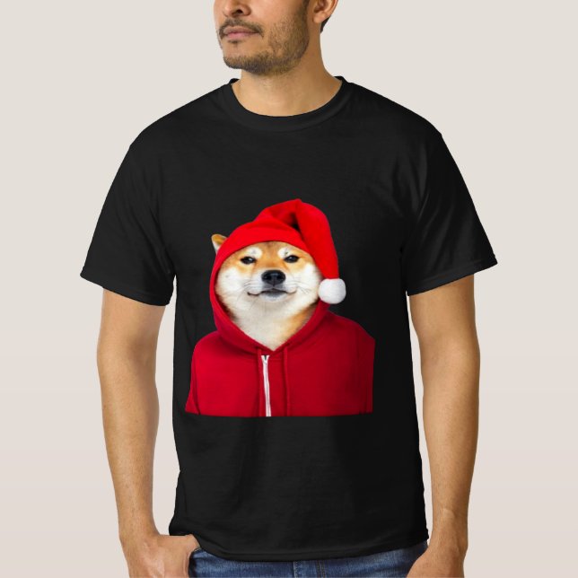 Camiseta Festivo Shiba Inu em Santa Hat (Frente)