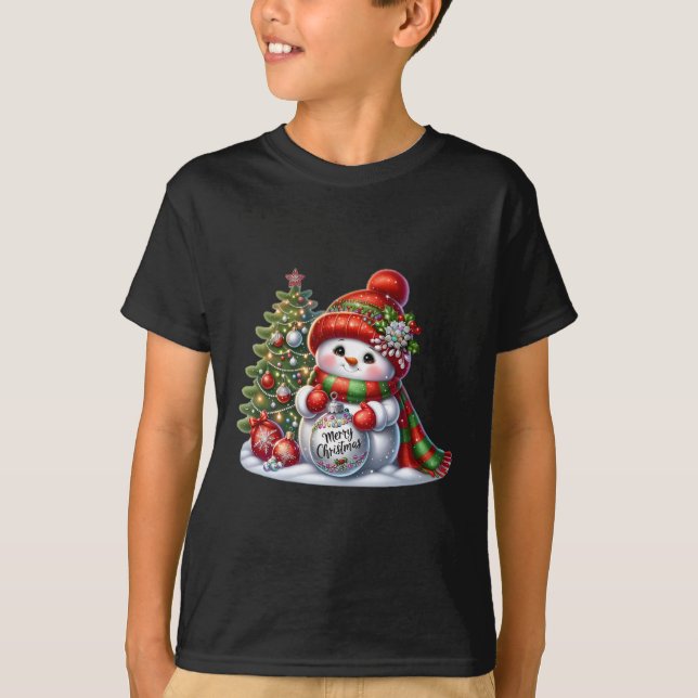 Camiseta Festivo Snowman & Tree Applique Christmas Sweatshi (Frente)