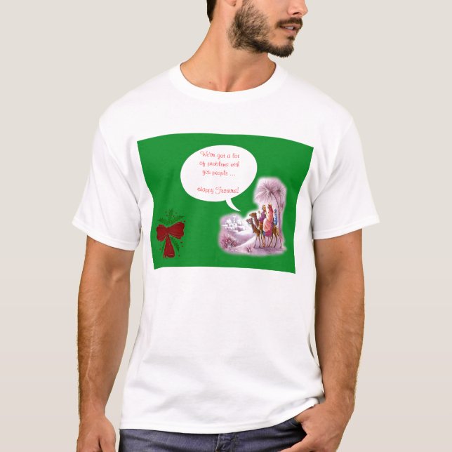 Camiseta Festivus feliz com os 3 homens sábios (Frente)