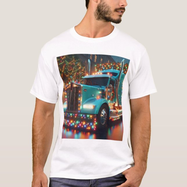 Camiseta  Festlicher Weihnachts-LKW mit Lichtern (Frente)