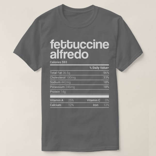 Camiseta Fettuccine Alfredo Nutrição Fatos Correspondência  (Frente do Design)