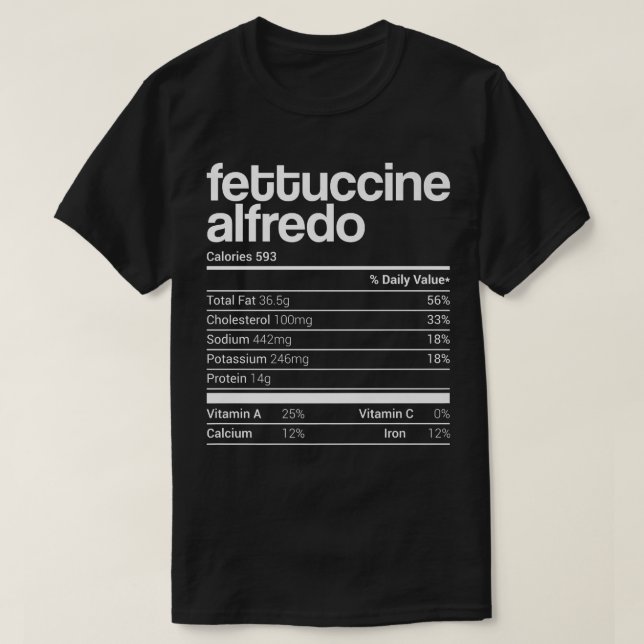 Camiseta Fettuccine Alfredo Nutrição Fatos Correspondência  (Frente do Design)
