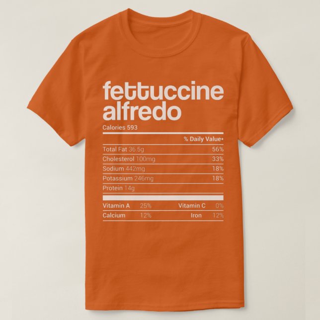 Camiseta Fettuccine Alfredo Nutrition Facts Family Matching (Frente do Design)