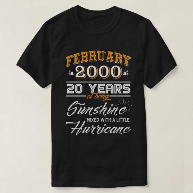 Camiseta Fevereiro De 2000 20 Anos Presentes No Aniversário (Frente do Design)