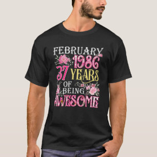 Camiseta Fevereiro Rapariga 1986 37º Aniversário 37 Anos