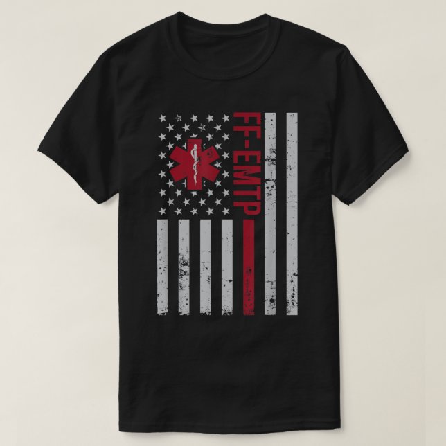 Camiseta FF-EMTP Firefighter Paramedic USA Flag (Frente do Design)