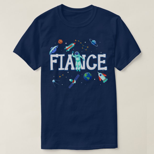 Camiseta Fiance Astronaut Space Family Combinação Birthday  (Frente do Design)