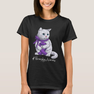 Camiseta Fibromialgia Consciência Mês Fita Roxa Gato