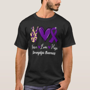 Camiseta Fibromialgia Consciência Paz Amor Esperança Roxo
