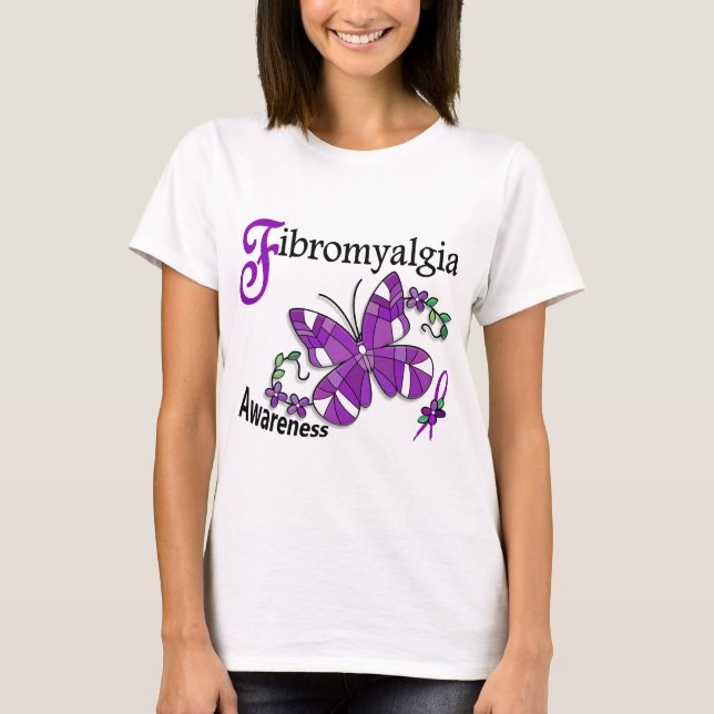 Camiseta Fibromialgia da borboleta 2 do vitral (Frente)