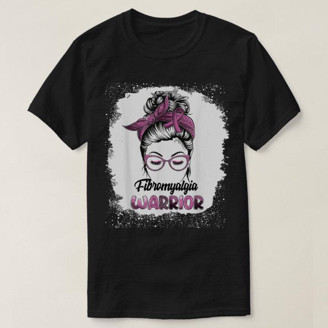 Camiseta Fibromialgia Guerreira Branqueada Messy Bun Sobrev (Frente do Design)