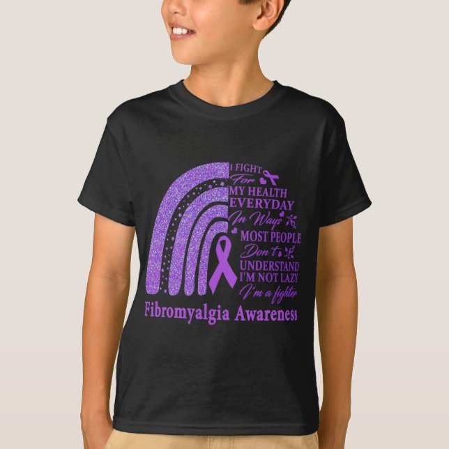 Camiseta Fibromialgia Sensibilização Guerreira Suporte Roxo (Frente)