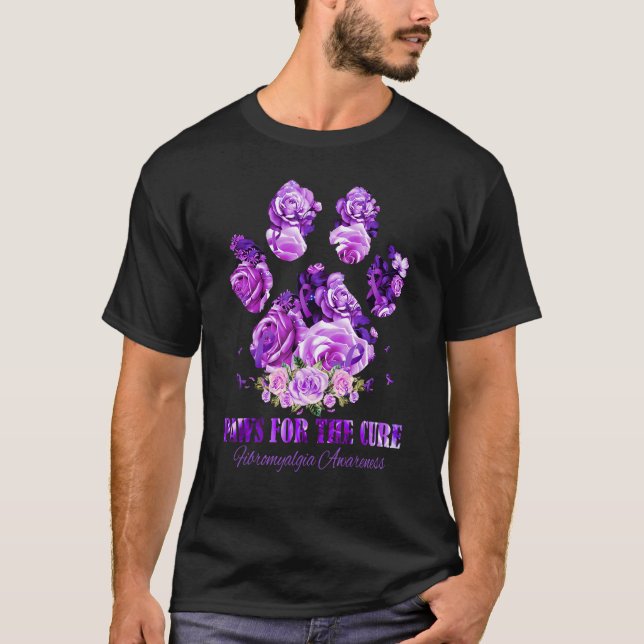 Camiseta Fibromyalgia Awareness Dog Paws Flower  Apparel (Frente)