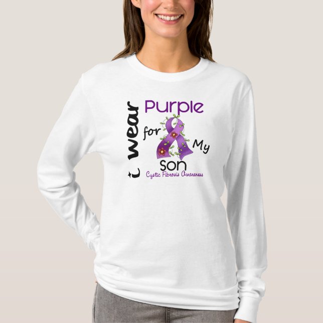 Camiseta Fibrose cística eu visto o roxo para meu filho 43 (Frente)