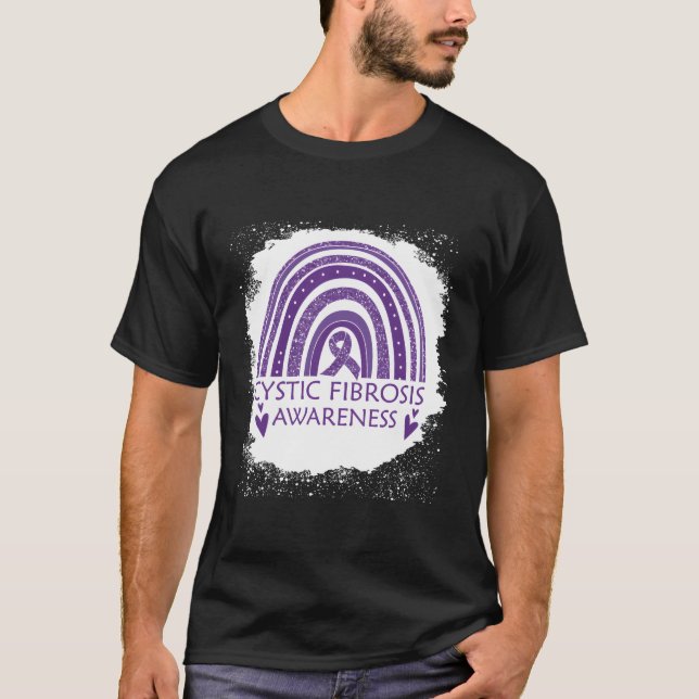 Camiseta Fibrose Cística Sensibilização Branqueada Roxo Arc (Frente)