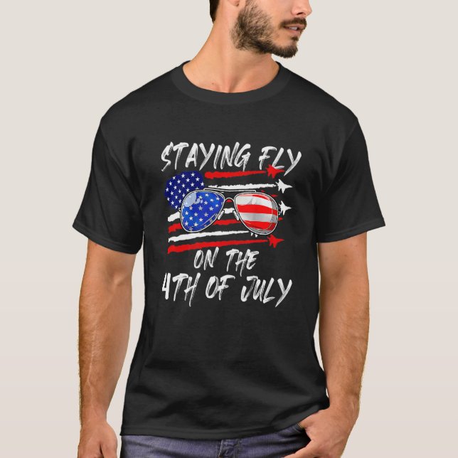 Camiseta Ficando Voando No Dia 4 De Julho Da Bandeira Ameri (Frente)