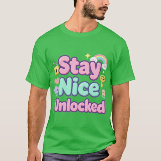 Camiseta Ficar Nice Desbloqueado Tipografia Fofo (Frente)