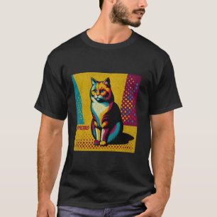Camiseta Ficar Retro Envelhecido Arte de Gato Pop Anos 80 V