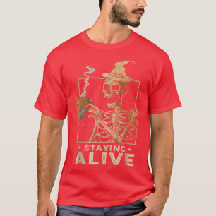 Camiseta Ficar Vivo, Engraçado, Bebendo De Esqueleto Feliz