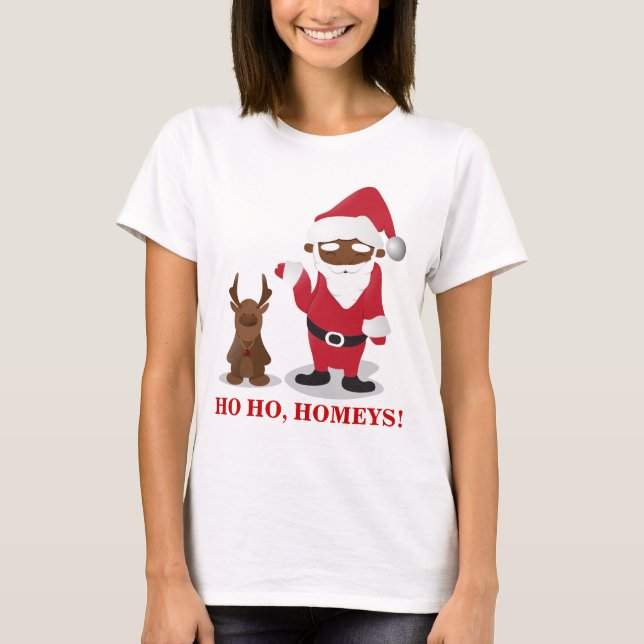 Camiseta Ficares em casa do Feliz Natal: Papai noel & (Frente)