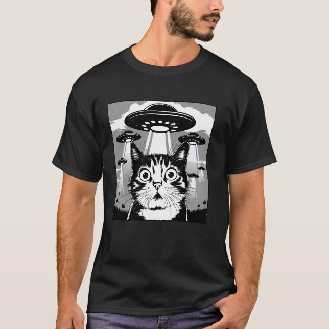 Camiseta Ficção Científica Engraçada, Meme de Gato Chocado  (Frente)