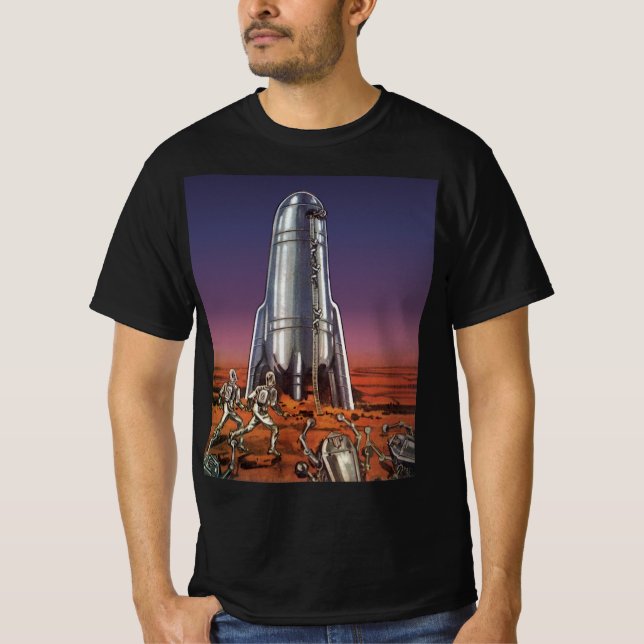 Camiseta Ficção científica retrô, astronautas, alienígenas  (Frente)