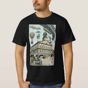 Camiseta Ficção científica retrô, cidade steampunk vitorian