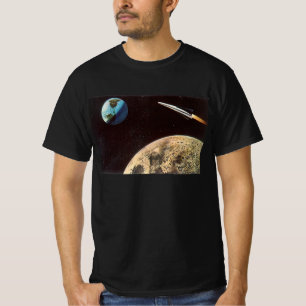 Camiseta Ficção científica retrô, nave espacial sobre a lua