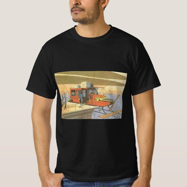 Camiseta Ficção científica vintage avião helicóptero limusi (Frente)