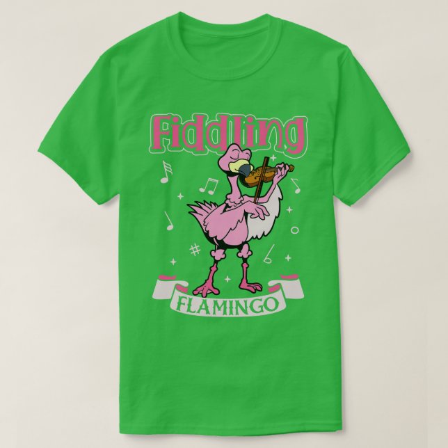 Camiseta Fiddling Flamingo Flamingo no violino (Frente do Design)