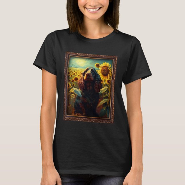 Camiseta Field Spaniel Painting Sunflower Flower Mom Women  (Frente)
