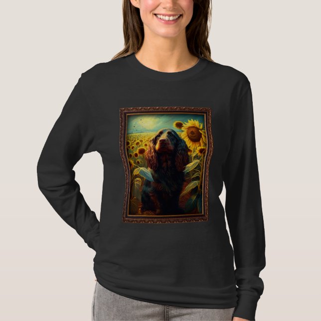 Camiseta Field Spaniel Painting Sunflower Flower Mom Women  (Frente)