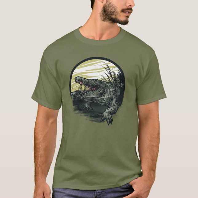 Camiseta Fierce Alligator Swamp Illustration Art (Frente)