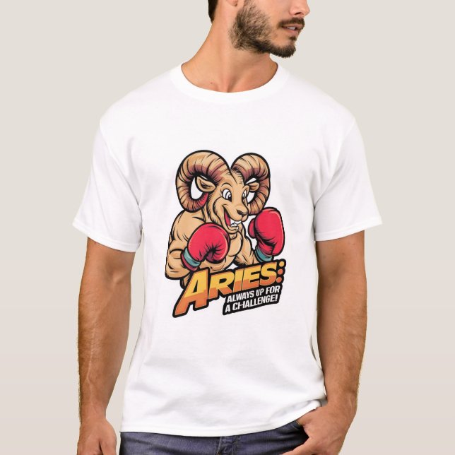 Camiseta Fierce Aries Ram Boxer "Always Up for a Challenge" (Frente)