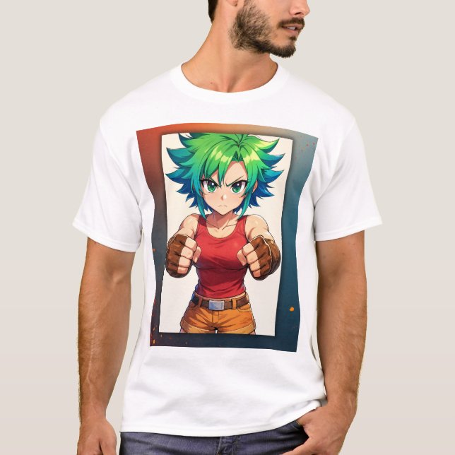 Camiseta Fierce Fighter Girl – Anime Warrior Art (Frente)