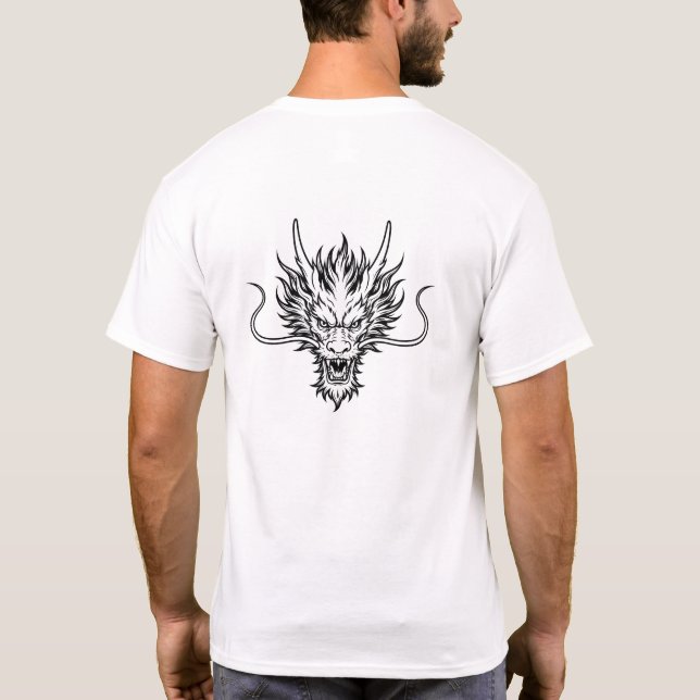 Camiseta Fierce Japanese Dragon Head Line Art (Verso)