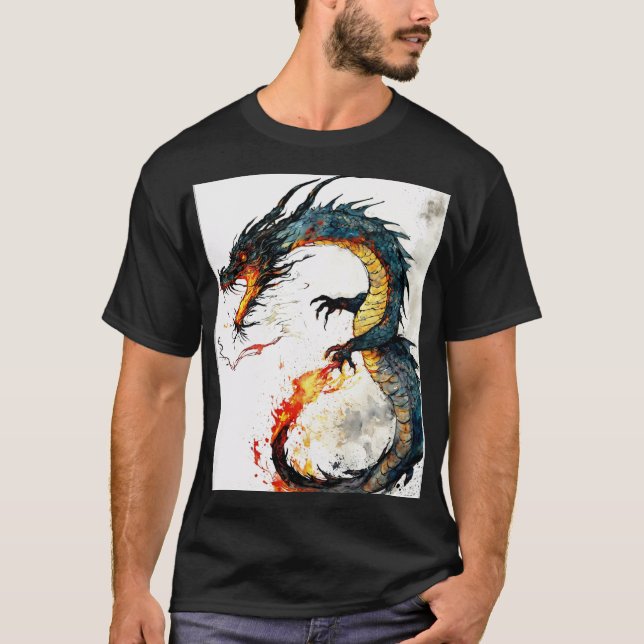Camiseta Fierce Oriental Dragon Sticker Design (Frente)