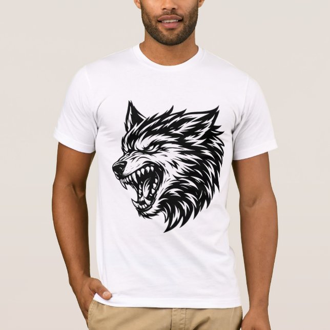 Camiseta Fierce Wolf Head Bold Black and White Alpha Wolf  (Frente)
