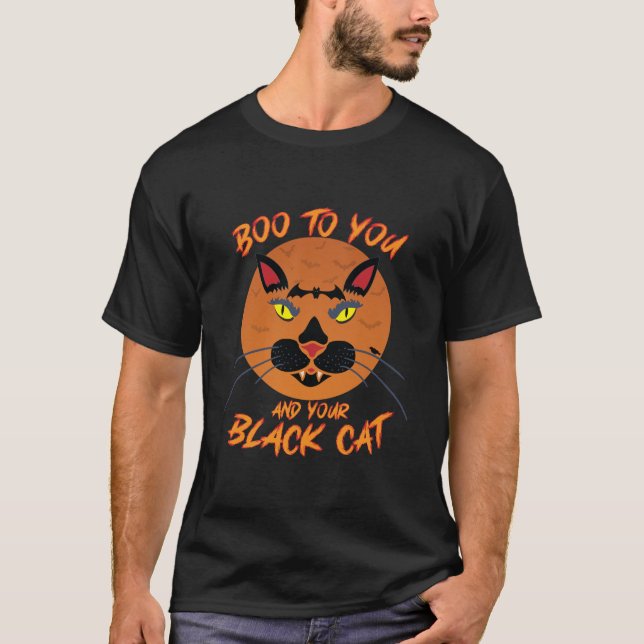 Camiseta Fiery Halloween Cat Design (Frente)